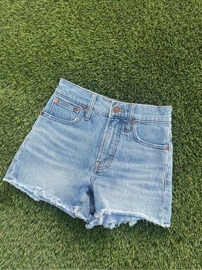 Madewell Light Blue High-Rise Denim Shorts with Frayed Hem